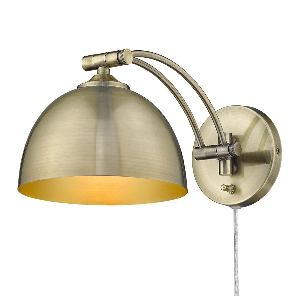 Wry Lighting Rey 1-light Swing Arm Wall Lamp in Aged Brass